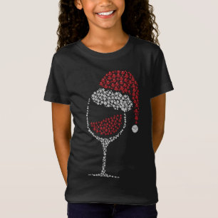 Camiseta Vidro de vinho tinto Santa Chapéu Bebendo de Natal