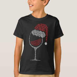 Camiseta Vidro de vinho tinto Santa Chapéu Bebendo de Natal