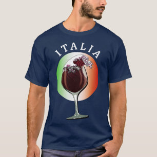 Camiseta Vidro do vinho italiano e bandeira de Itália Itali