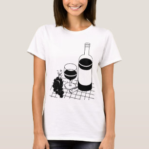 Camiseta Vidro e Uvas de Garrafa Comida Arte