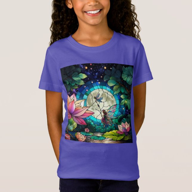 Camiseta Vidro Manchado Pequena Fada Com Libélula (Frente)