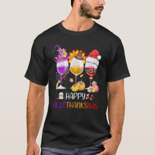 Camiseta Vidro Vidro Ação de Graças Vinho Engraçado Feliz H