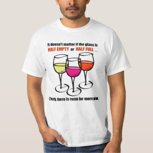 Camiseta Vidros de Vinho de Cartoon Vidro Meio Vazio Humor