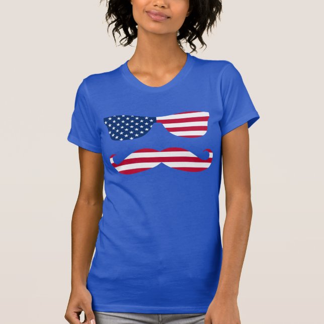 Camiseta Vidros e bigode patrióticos de Sun (Frente)