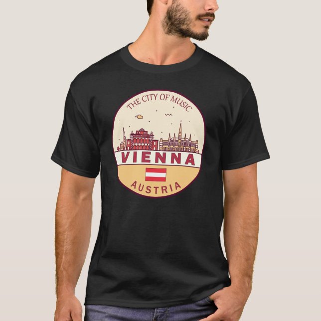 Camiseta Viena, Áustria, Cidade do Skyline Emblem (Frente)
