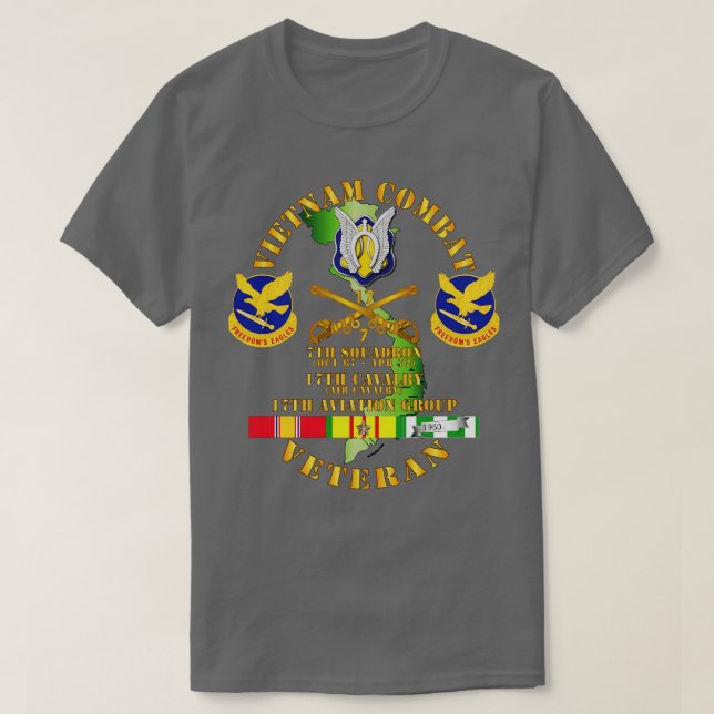 Camiseta Vietnã Combate Cavalaria com Esquadrão 7 17º Ar (Frente do Design)