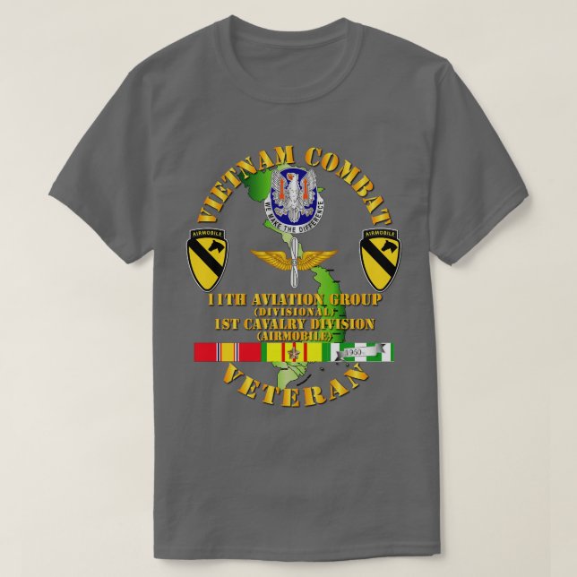 Camiseta Vietnã Combate Cavalaria Veteran com 11 Aviation G (Frente do Design)