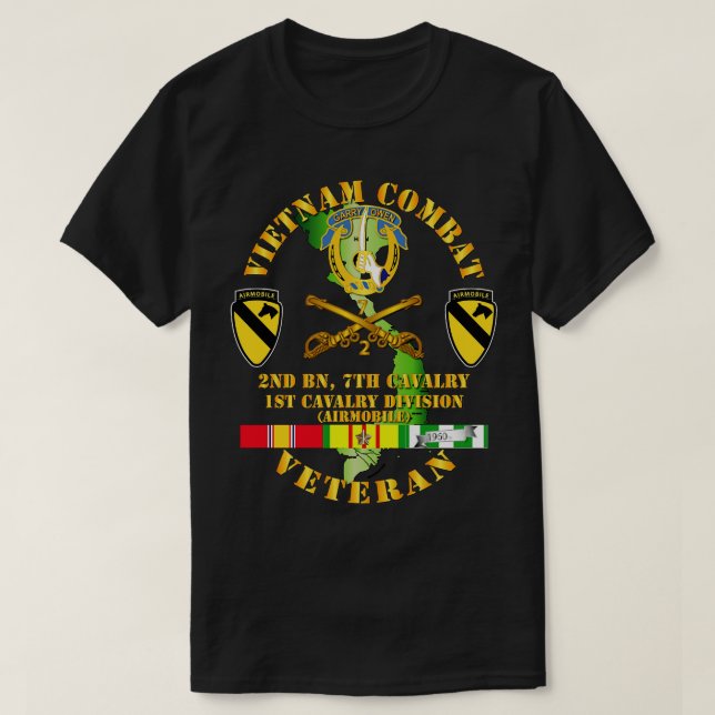 Camiseta Vietnã Combate Cavalaria Veterana com segundo Bn 7 (Frente do Design)