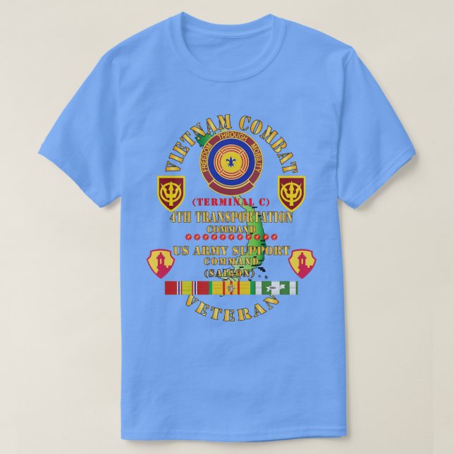 Camiseta Vietnã Combate Veterano com 4º Comã de Transporte (Frente do Design)