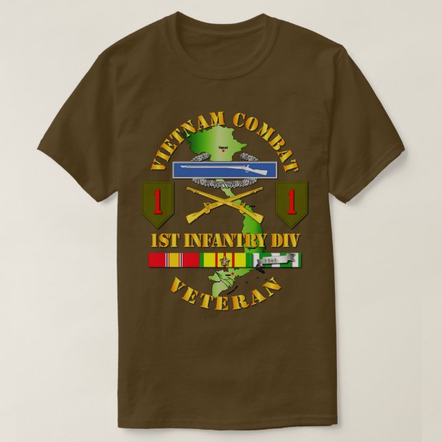Camiseta Vietnam Combat Infantry Veteran w 1rua Inf Div SSI (Frente do Design)