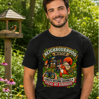 Camiseta Vigilância do Bairro Esquilo Engraçado Observando