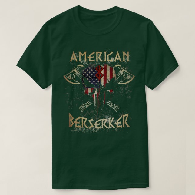 Camiseta Viking American Berserker - bandeira do crânio (Frente do Design)
