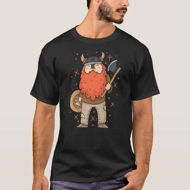 Camiseta Viking com capacete e Ax da placa de cheio vermelh (Frente)