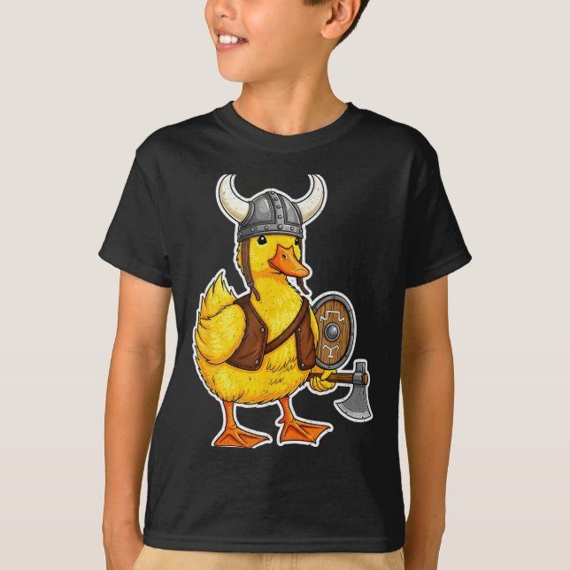 Camiseta Viking Duck Funny Warrior Design  (Frente)