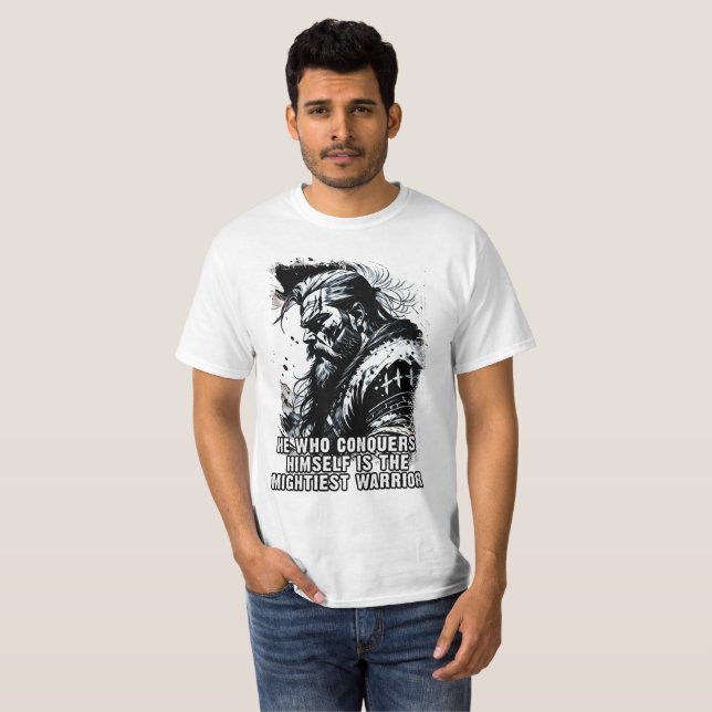 Camiseta Viking guerreiro Norse Mythology palavras poderosa (Frente Completa)