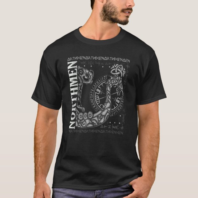 Camiseta Viking Norseman Boat Runes Odin's Hammer Norse Com (Frente)