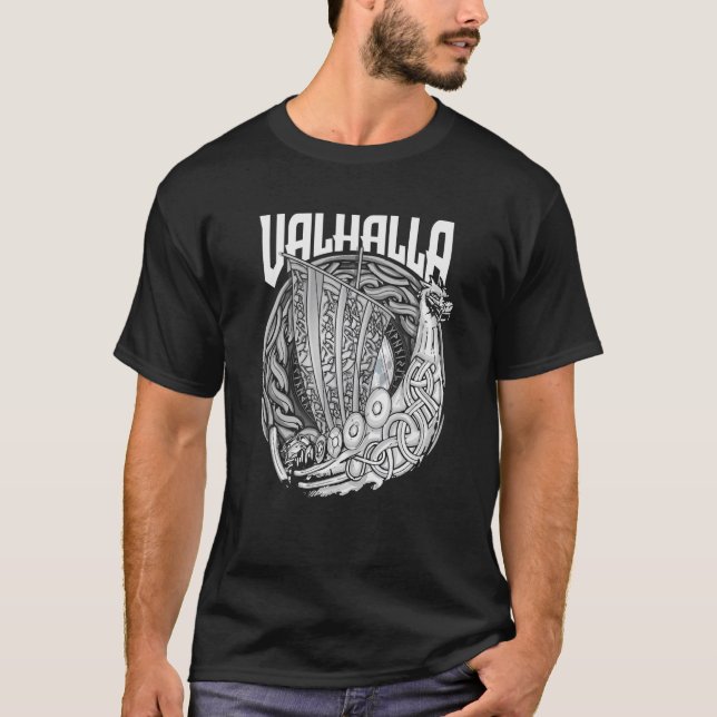 Camiseta Viking Norseman Boat Viking Ship Running Odin Valh (Frente)