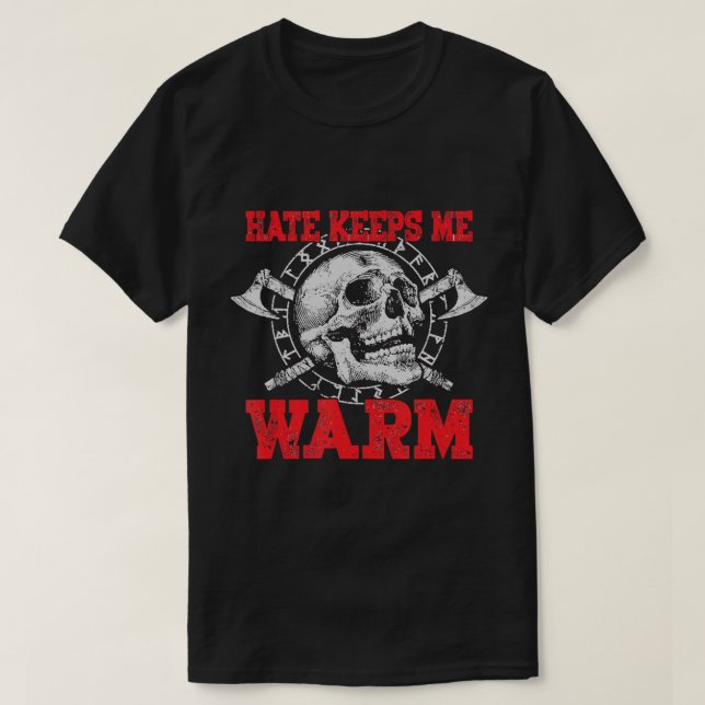 Camiseta Viking Skull Hate Me Mantém Calmo (Frente do Design)