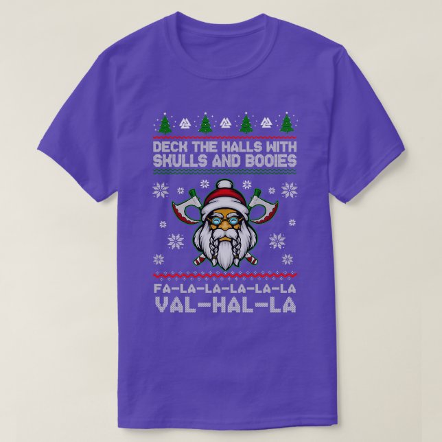 Camiseta VikingDeckOsHallsComHabilidadesECorposNatal (Frente do Design)