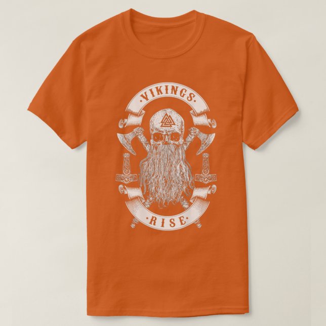 Camiseta Vikings Aumentam Viking Skull Beard Thor (Frente do Design)