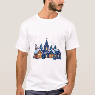 Camiseta Vila de Natal Aconchegante Arte Noturna de Neve