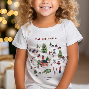Camiseta Vila de Natal Minimalista Fofa Nórdica de Inverno