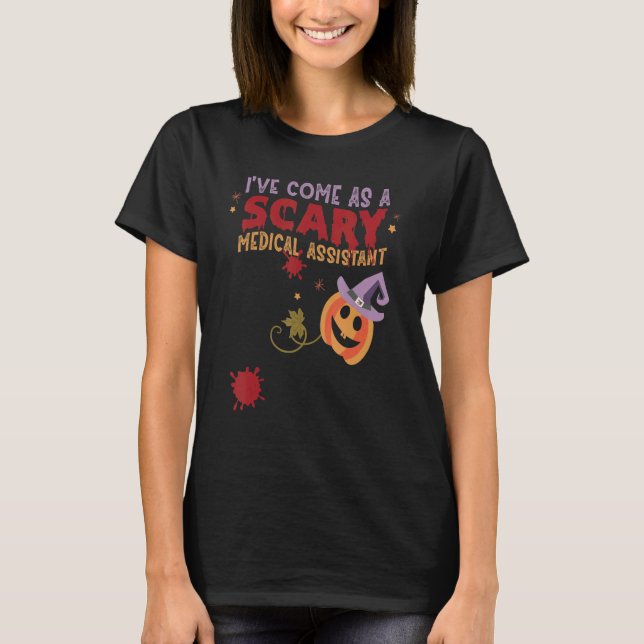 Camiseta Vim como assistente médico assustador Halloween C (Frente)