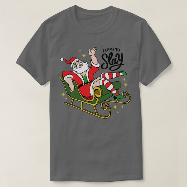 Camiseta Vim Espetar Engraçado Arrastar Papai Noel 1 (Frente do Design)
