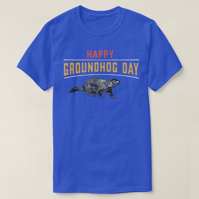 Camiseta Vinatage Happy Groundhog Day Engraçado Madeira Chu (Frente do Design)