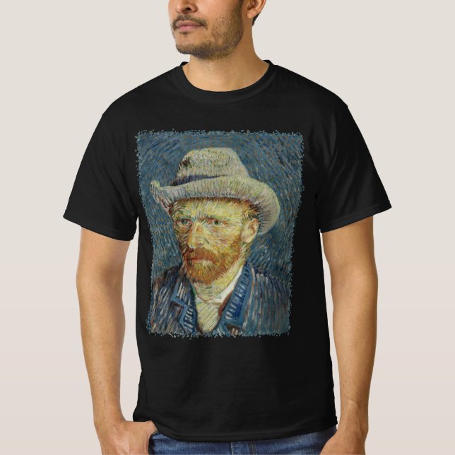 Camiseta Vincent van Gogh autorretrato com Cinza Felt Hat (Frente)