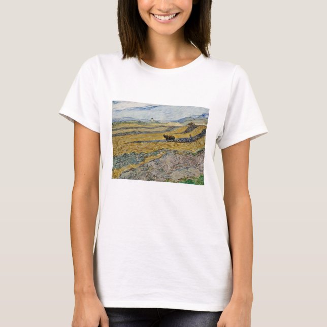 Camiseta Vincent Van Gogh, Campo fechado com Plowman (Frente)
