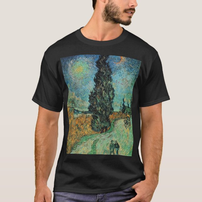 Camiseta Vincent van Gogh - estrada com cipreste e estrela (Frente)