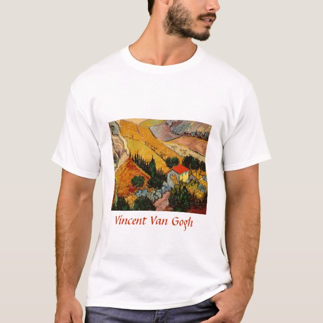 Camiseta Vincent van Gogh - Paisagem, Casa e Plowman (Frente)