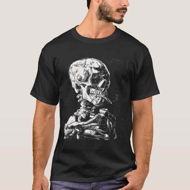 Camiseta Vincent Van Gogh Skull Com Cigarro Skeleton Hal (Frente)