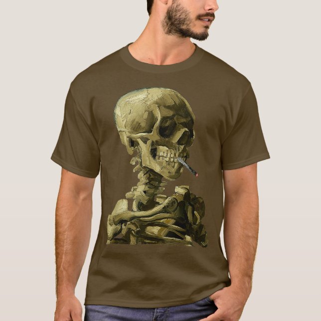Camiseta Vincent Van Gogh Skull Com Esqueleto De Cigarro (Frente)