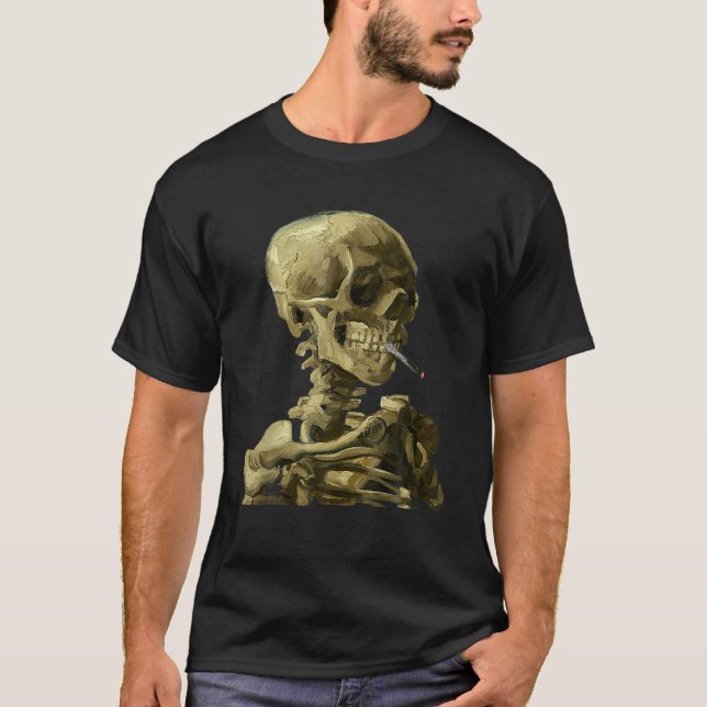 Camiseta Vincent Van Gogh Skull Fumando Esqueleto De Cigarr (Frente)