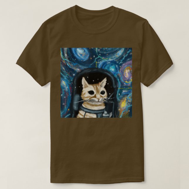 Camiseta Vincent Van Gogh Starry Night Astronaut Cat (Frente do Design)