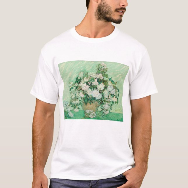 Camiseta Vincent Van Gogh, Vaso de Rosas, Rosas No Vaso (Frente)
