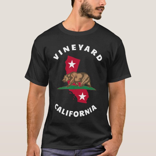 Camiseta Vineyard California CA Flag e Bear Crachá Souveni (Frente)