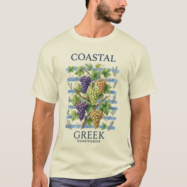 Camiseta "Vinhas Gregas Costeiras – Uma Brisa Mediterrânea (Frente)