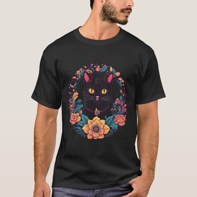 Camiseta Vinheta de Arte de Gato Preto (Frente)