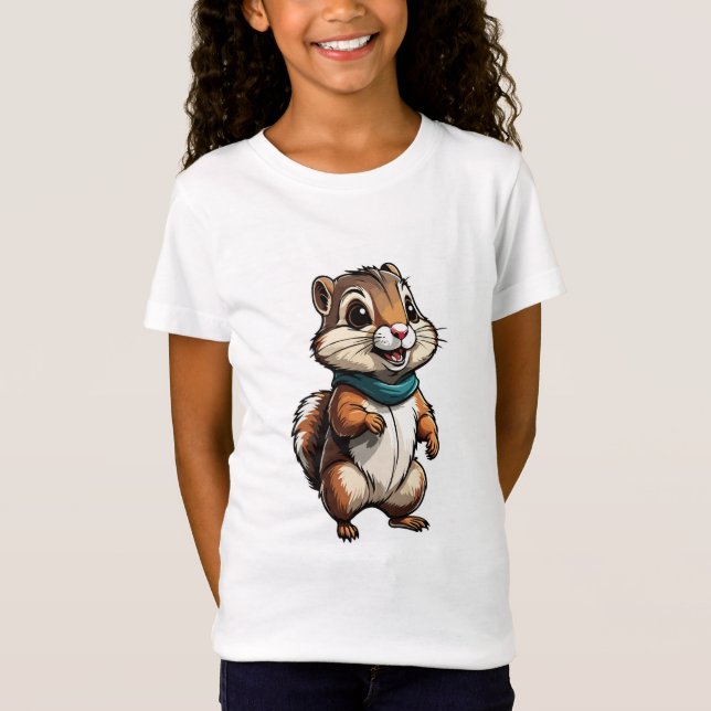 Camiseta Vinheta de desenho do chipset adorável com Scarf l (Frente)