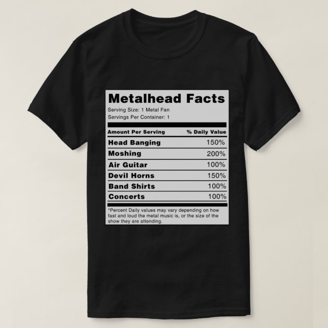 Camiseta Vinheta de Fatos de Nutrição Metalhead (Frente do Design)