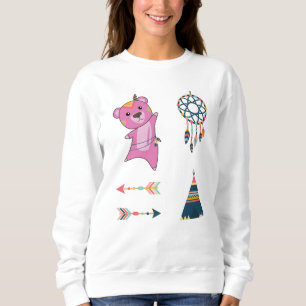 Camiseta Vinheta de Urso Rosa Indiano Set Bear Dreamcatcher