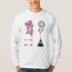Camiseta Vinheta de Urso Rosa Indiano Set Bear Dreamcatcher