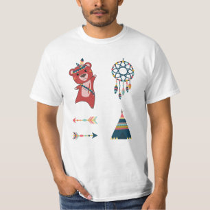 Camiseta Vinheta de Urso Vermelho Indiano Set Dreamcatcher