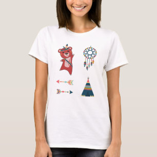 Camiseta Vinheta de Urso Vermelho Indiano Set Dreamcatcher