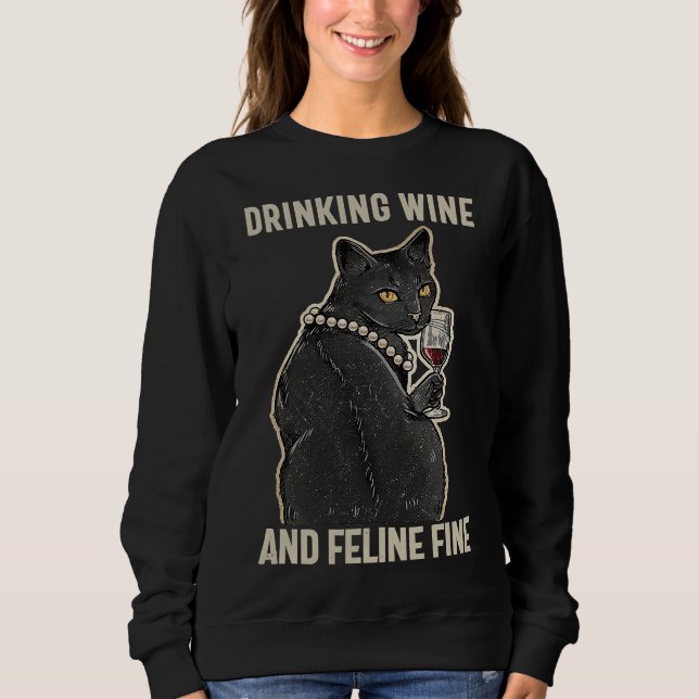 Camiseta Vinho bebendo E Ideia De Gatos De Vinho Fino Felin (Frente)