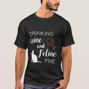 Camiseta Vinho bebendo E Vinho Frio Felino Vinho Vinho