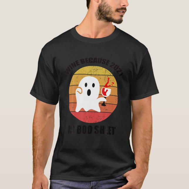 Camiseta Vinho Bebendo Fantasma Do Halloween Em 2021 Engraç (Frente)